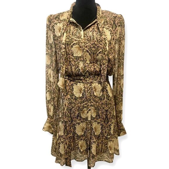 MORRIS & CO. x PAIGE // Vittoria Dress - Warm Suede/Tan Multi Silk NWT - Picture 3 of 6